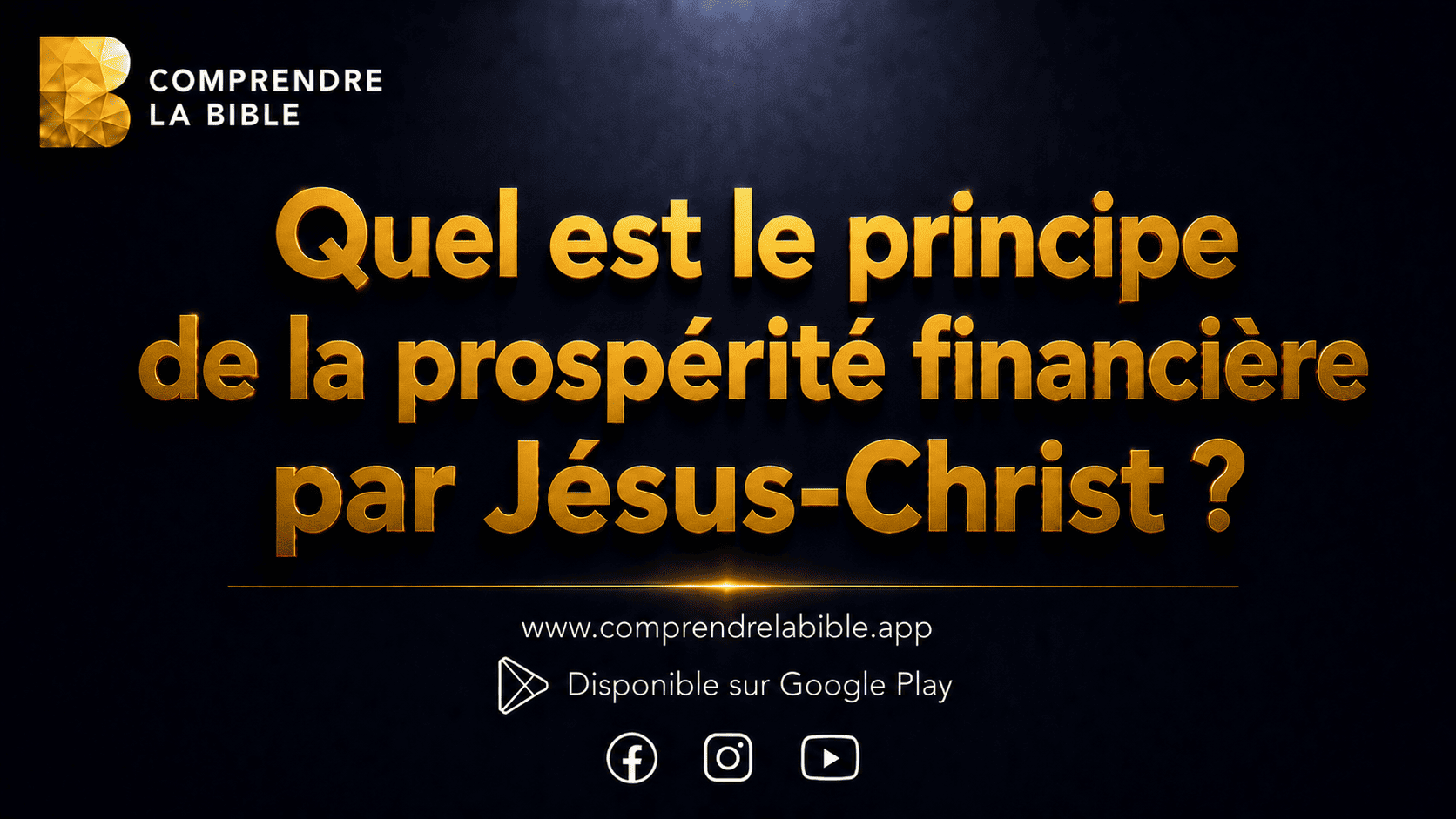 Carte titre, lettres dorées sur fond sombre : « Quel est le principe de la prospérité financière par Jésus-Christ ? »
