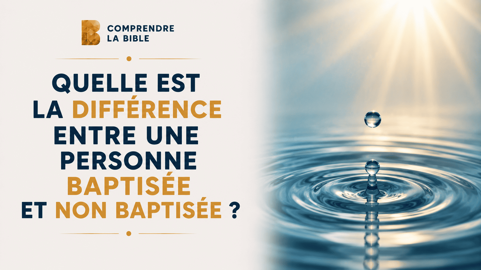 Goutte d’eau suspendue au-dessus d’ondes concentriques, lumière bleutée