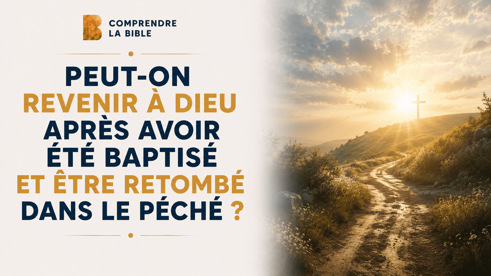 Chemin de terre montant vers une croix sur une colline, au soleil couchant